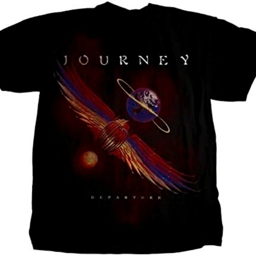 journey departure reissued gildan 1980s logo tee - steve perry escape lights